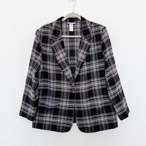 VTG‎ Womens Plaid Blazer Size M Gray Brown Academia Preppy Heritage Office